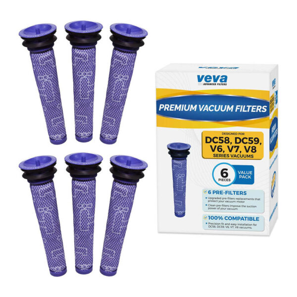 VEVA 6-Pack Premium Vacuum Pre-Filters Compatible with Dyson V6, V7, V8, DC58, DC59, DC61, DC62